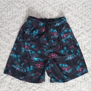Burnside Black and Teal Tropical Board Swim Boy Shorts Trunks Size S